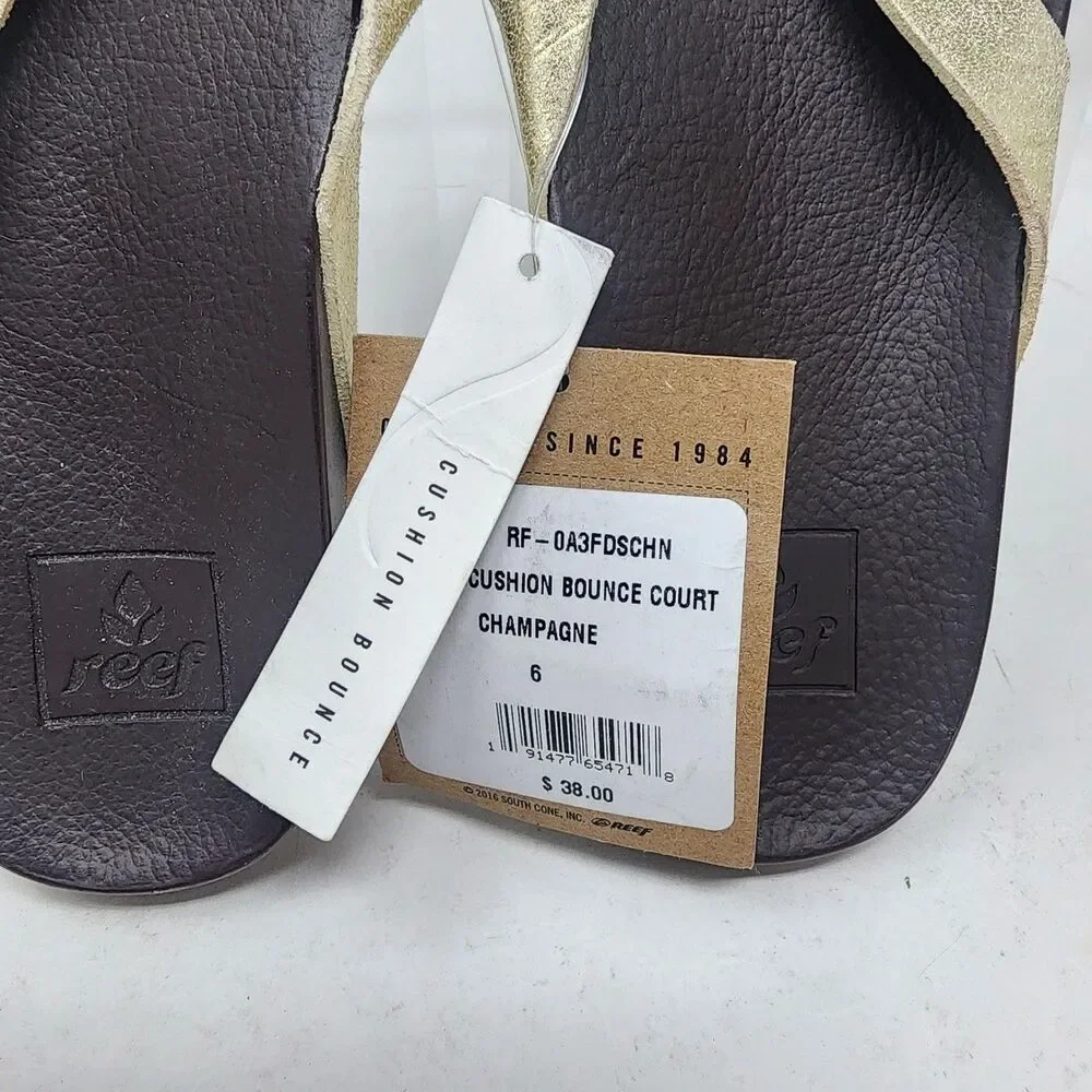 Reef Sandals Womens Size 6 Gold Cushion Bounce Court Flip Flops Comfort Summer